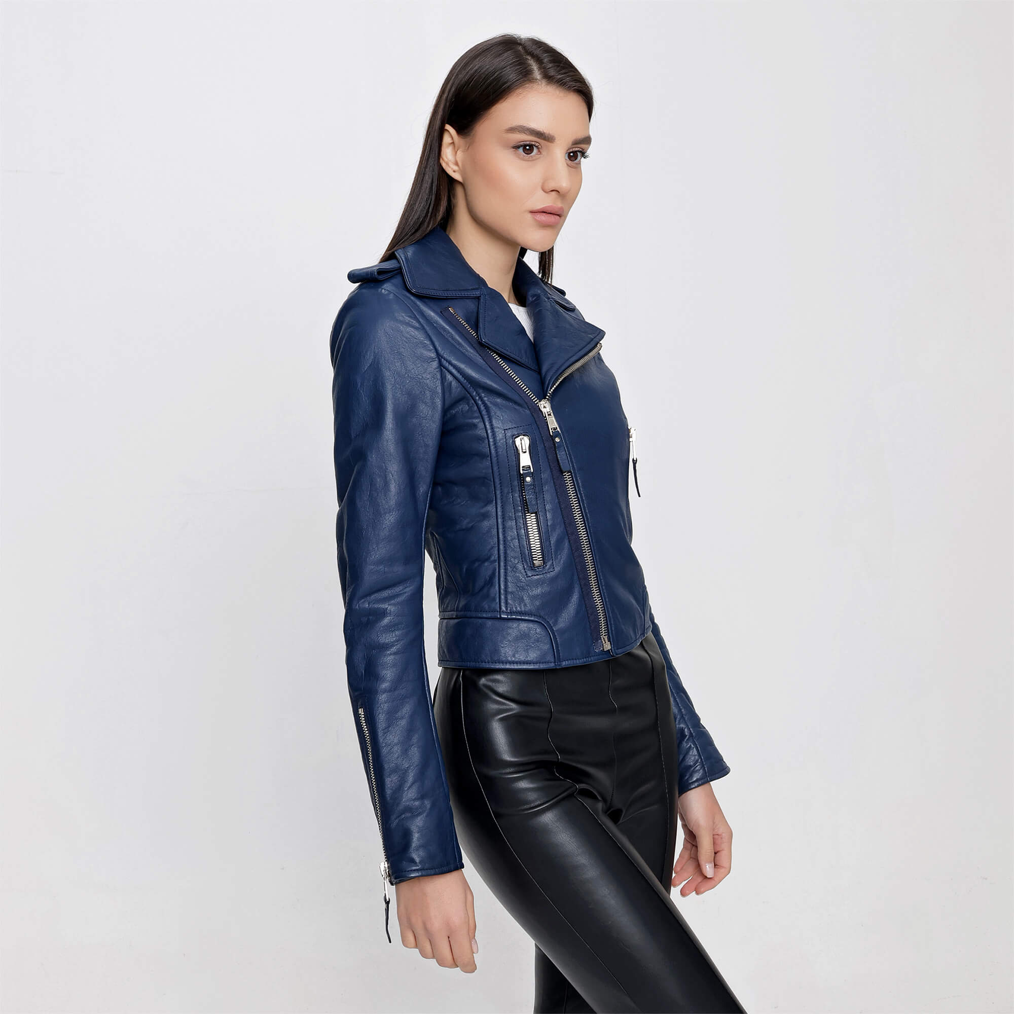 Balenciaga - Blue Lambskin Biker Jacket